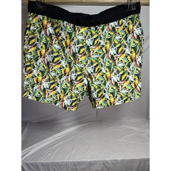 Bass Pro Shops Men Swimwear ~Sz 2XL~Yellow Trunks Fishing Tackle Bait Graphic - Picture 1 of 3